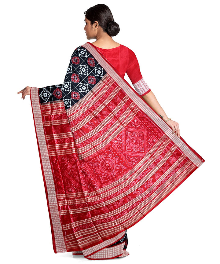 Black red silk handwoven sambalpuri saree