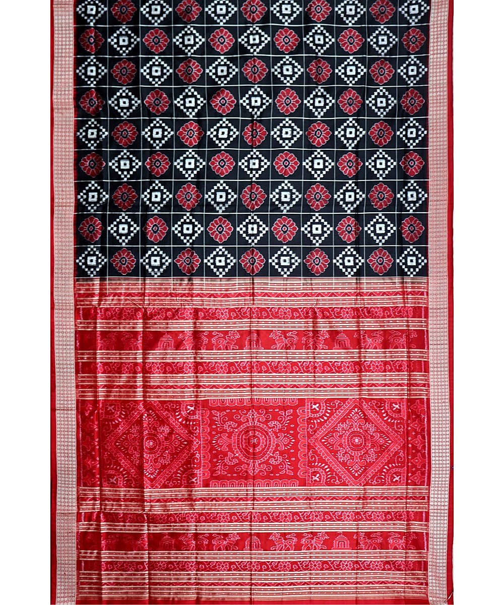 Black red silk handwoven sambalpuri saree