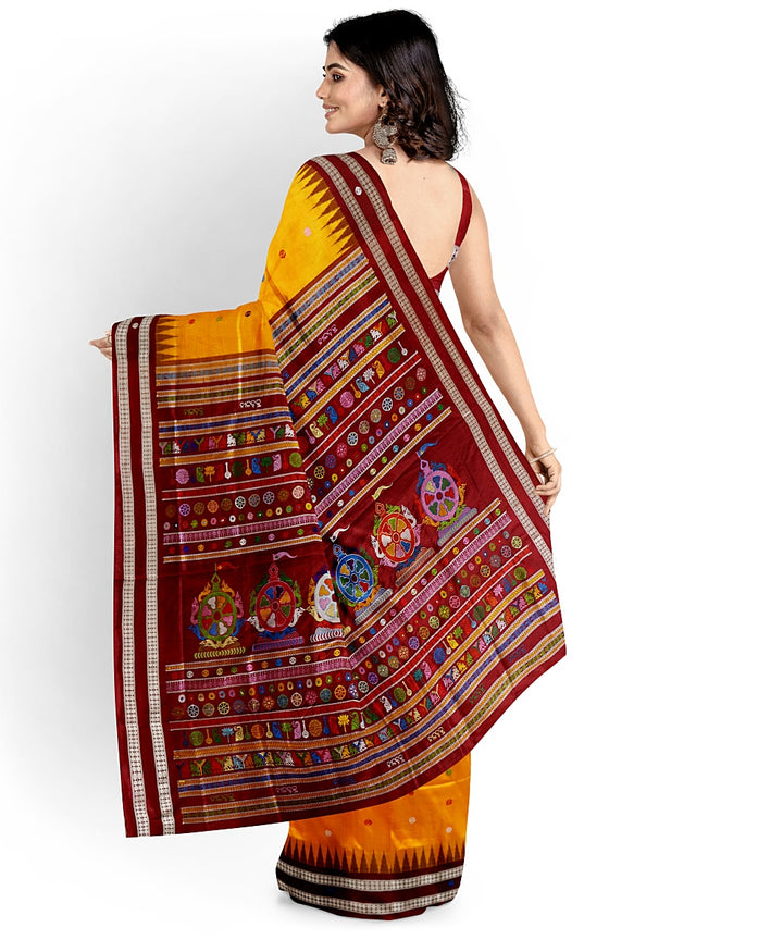 Multicolor maroon silk handwoven bomkai saree
