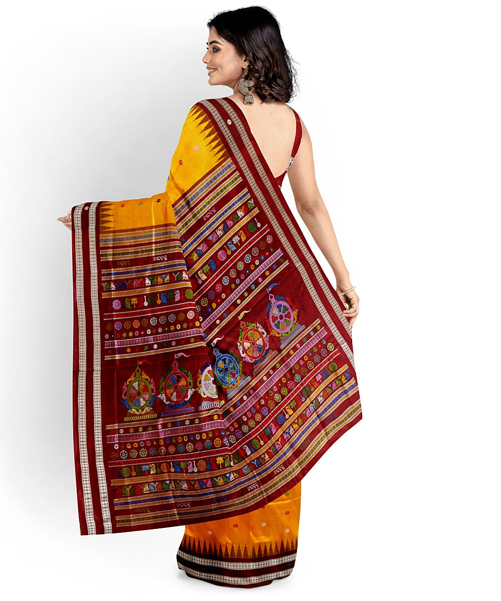Multicolor maroon silk handwoven bomkai saree