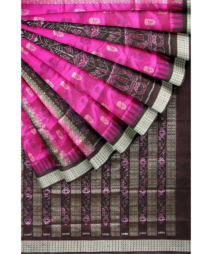 Pink dark sienna silk handwoven bomkai saree