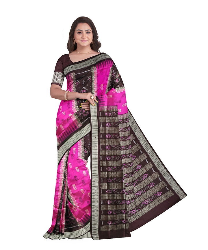 Pink dark sienna silk handwoven bomkai saree