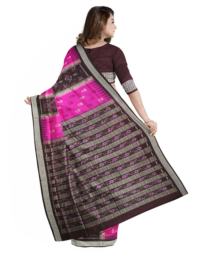 Pink dark sienna silk handwoven bomkai saree