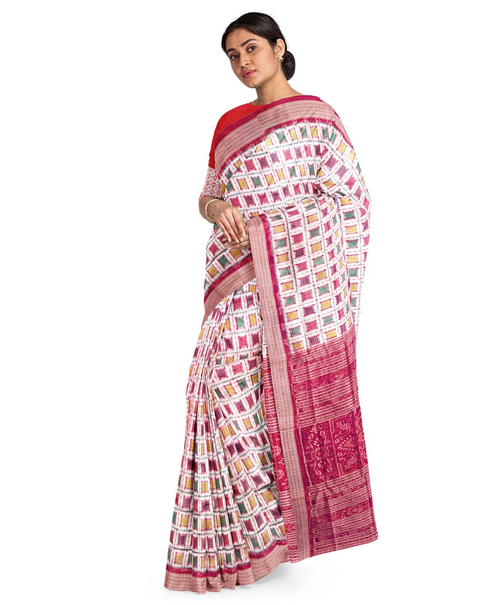 White maroon silk handwoven sambalpuri saree