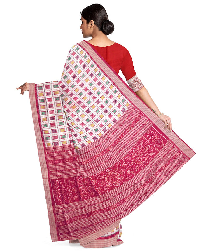 White maroon silk handwoven sambalpuri saree