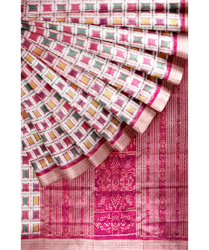 White maroon silk handwoven sambalpuri saree