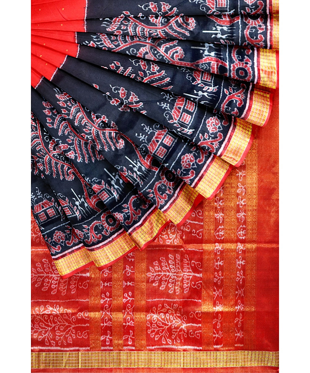 Black red silk handwoven sambalpuri tissue silk saree