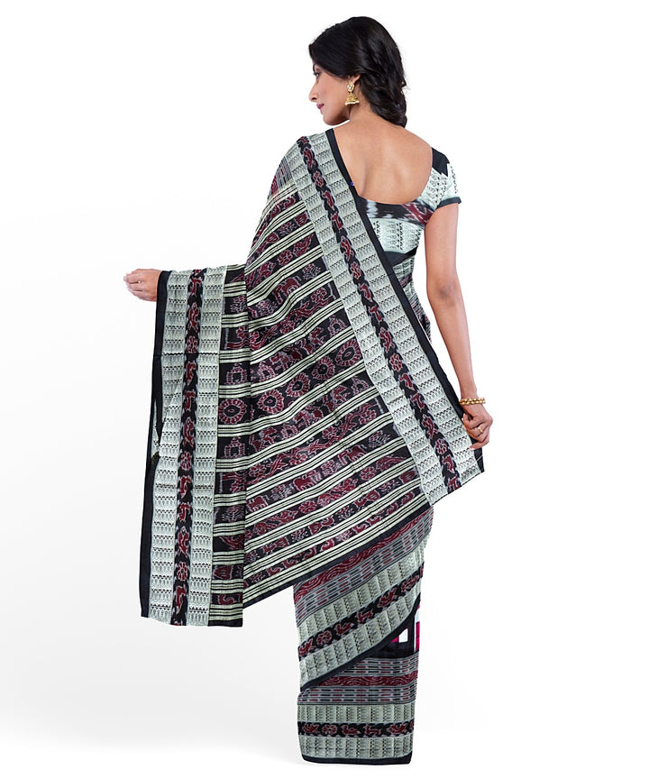 Crimson glory pink black silk handwoven sambalpuri saree