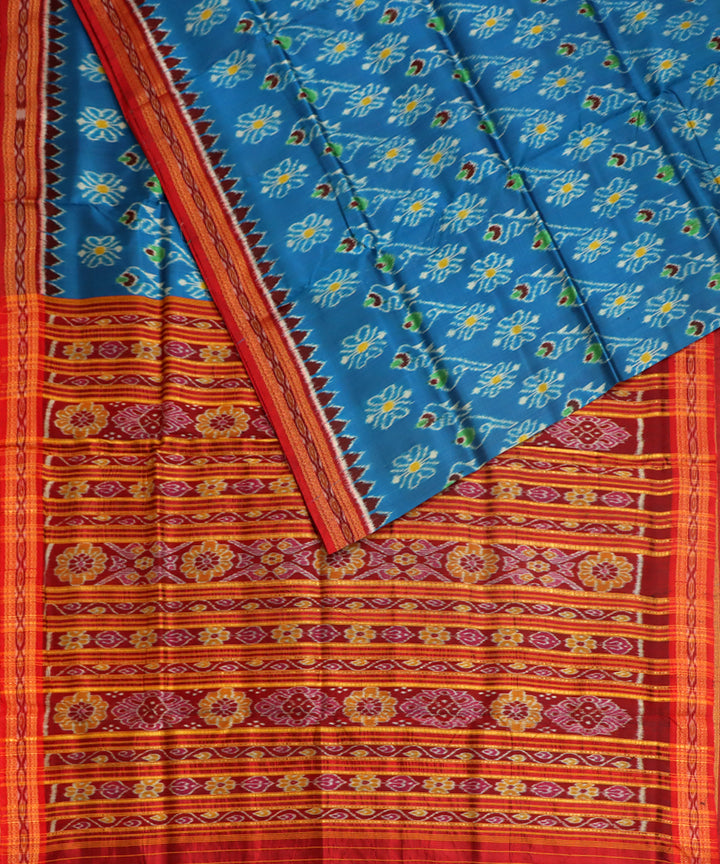 Blue maroon silk handloom khandua saree