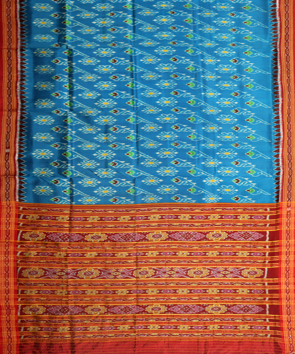 Blue maroon silk handloom khandua saree