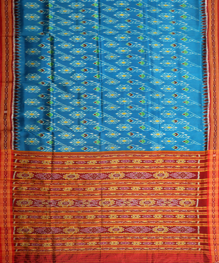 Blue maroon silk handloom khandua saree