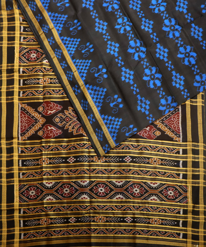 Black blue silk handwoven khandua saree