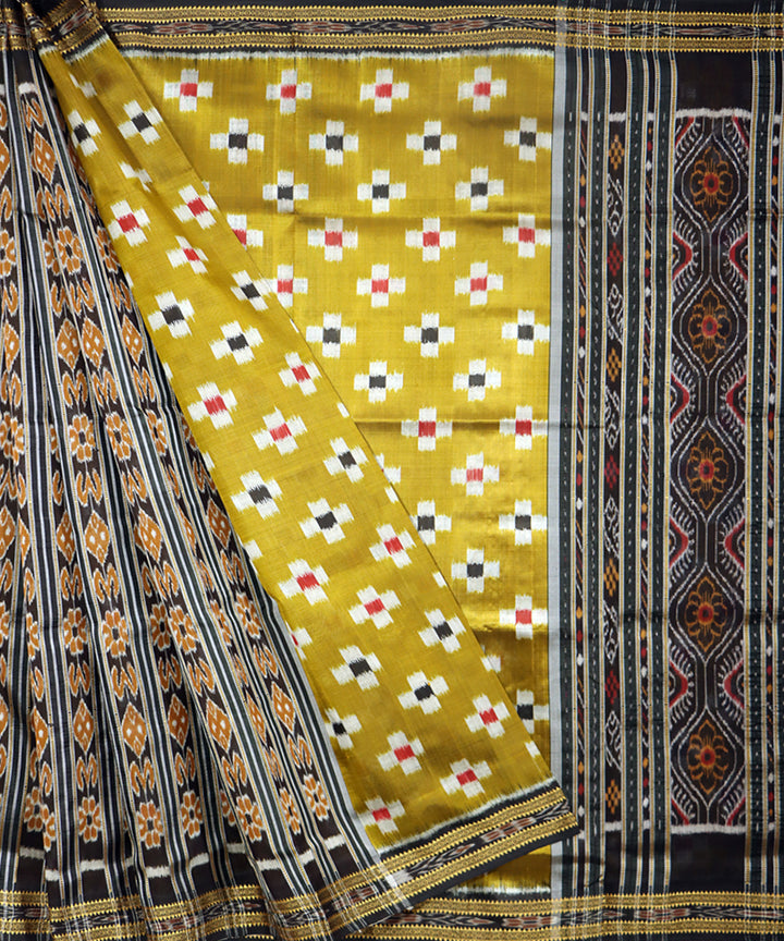 Mustard black silk patli handwoven khandua saree