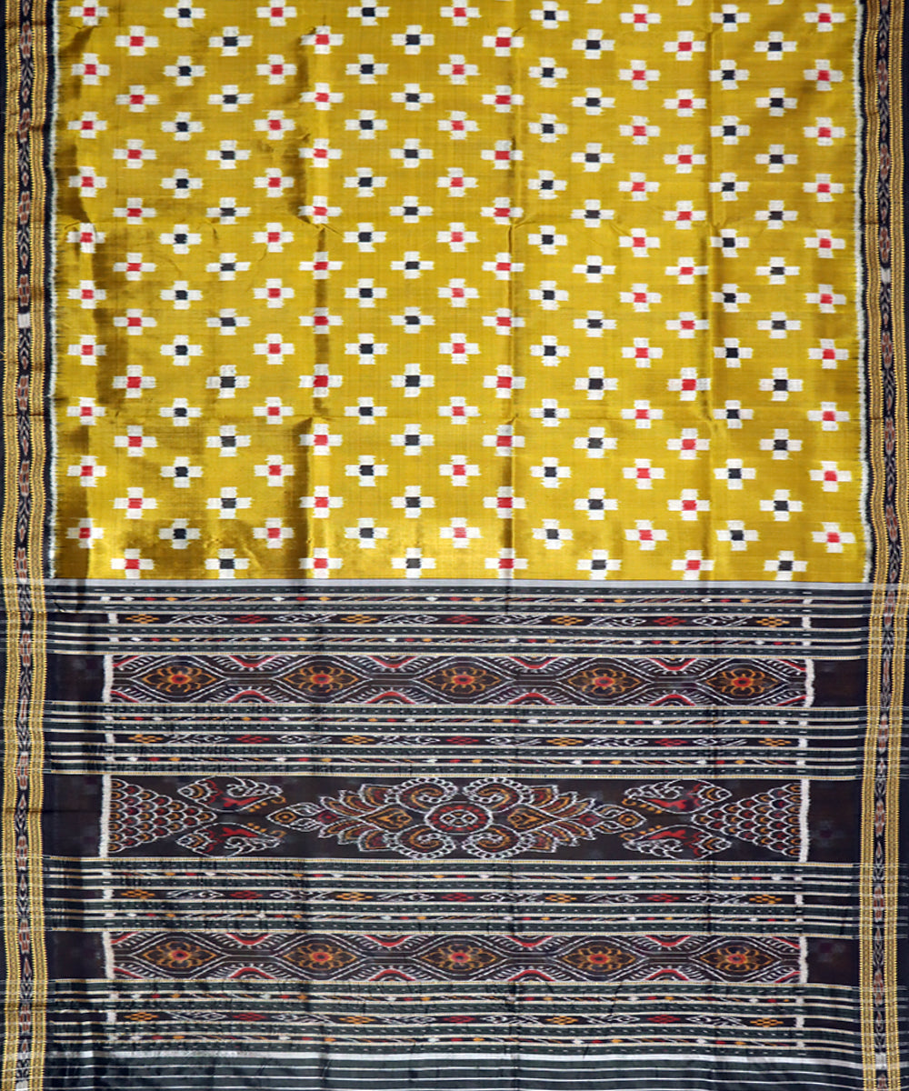 Mustard black silk patli handwoven khandua saree