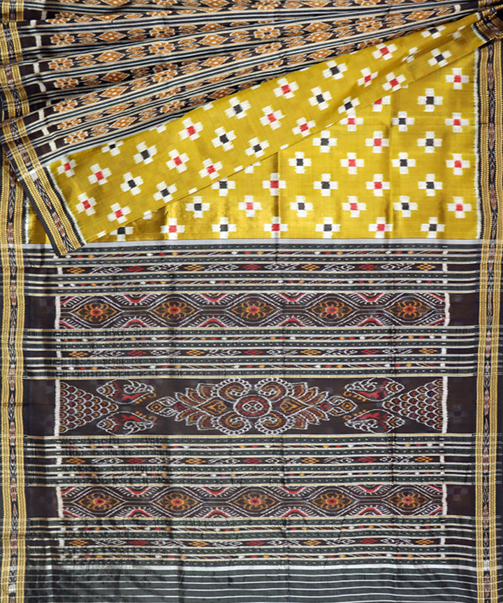 Mustard black silk patli handwoven khandua saree
