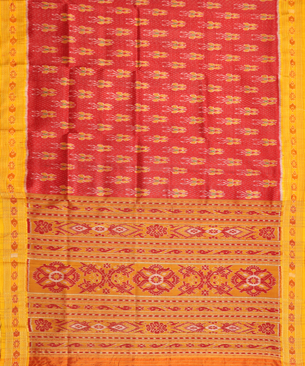 Red yellow silk handwoven khandua saree