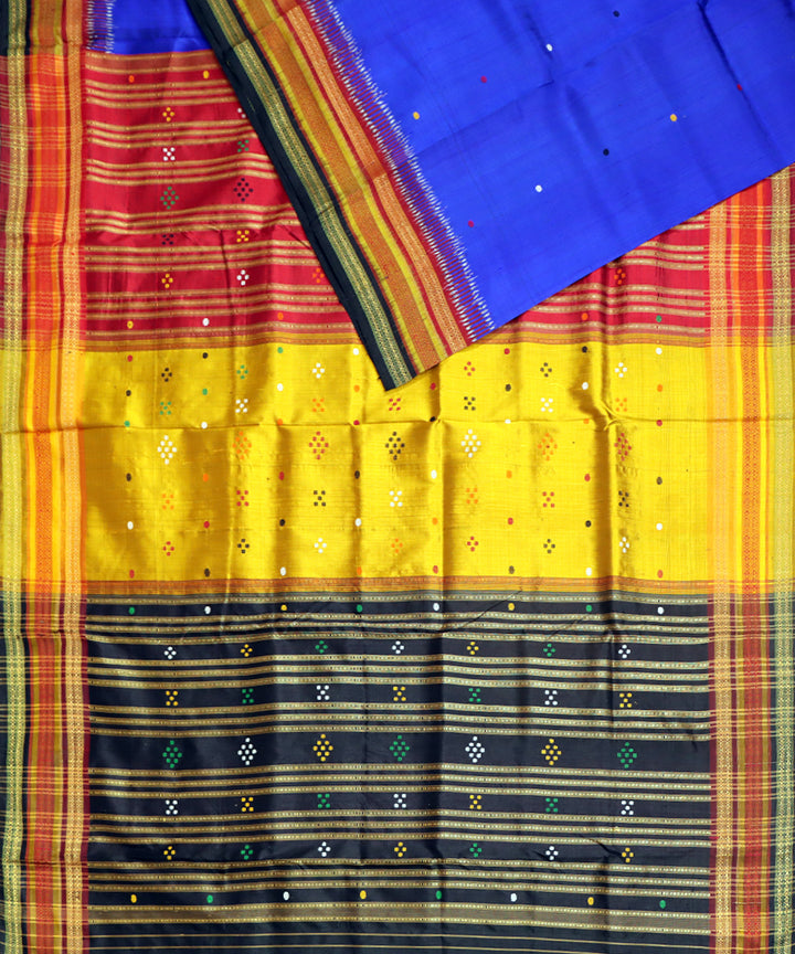 Navy blue multicolor silk handwoven khandua saree
