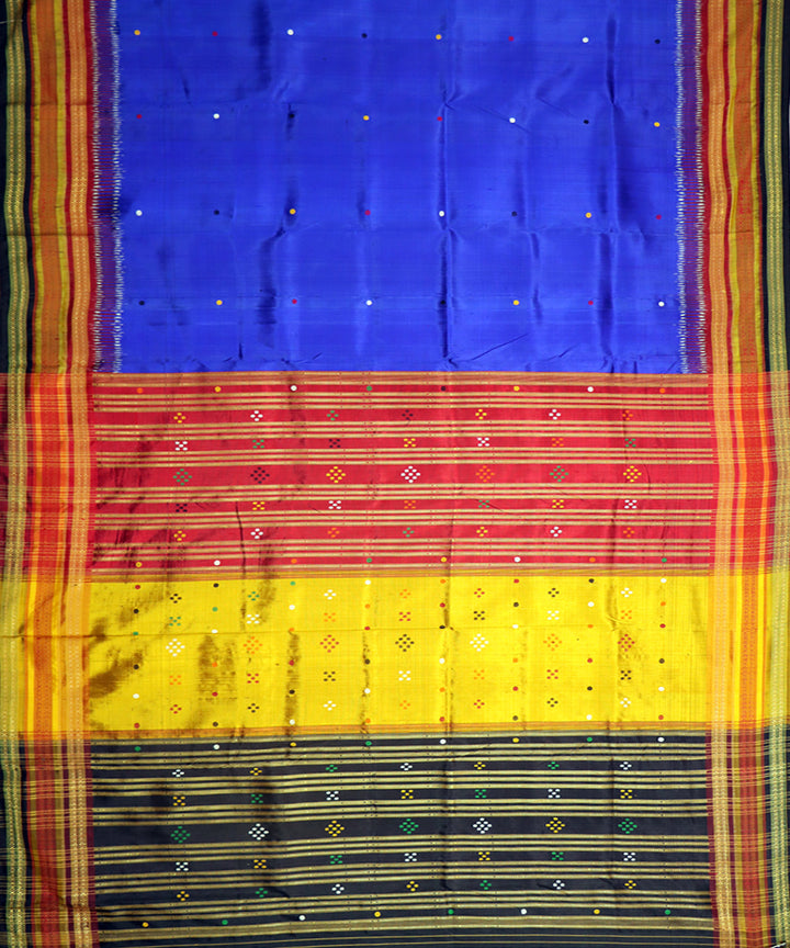 Navy blue multicolor silk handwoven khandua saree
