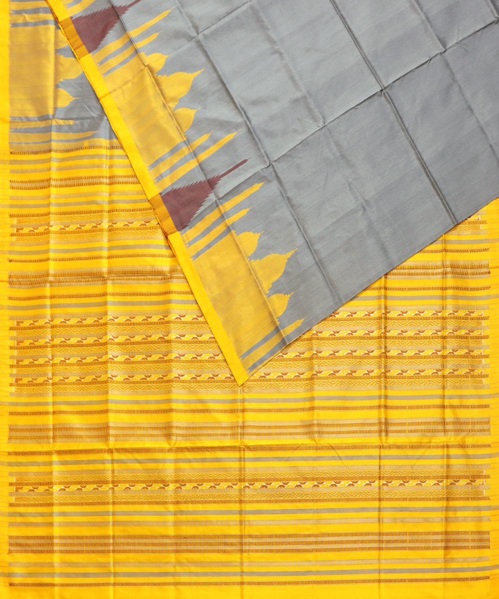 Grey yellow silk handwoven sambalpuri saree