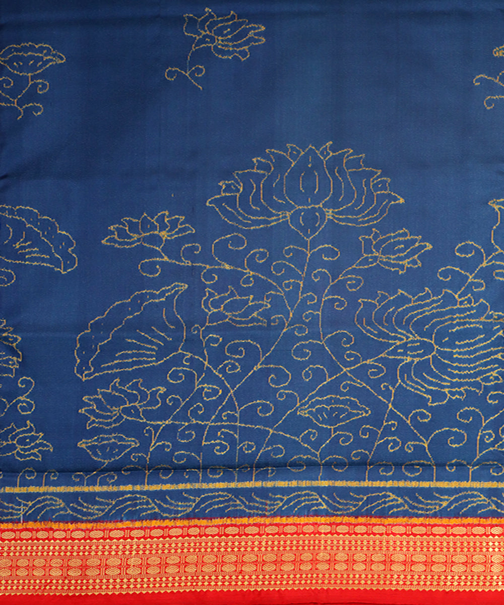 Cerulean blue red silk handwoven sambalpuri saree