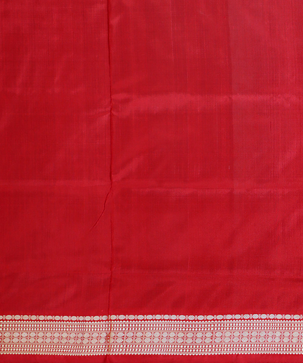 Cerulean blue red silk handwoven sambalpuri saree