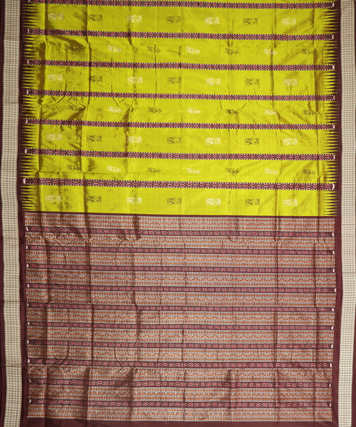 Lime green dark scarlet silk handwoven bomkai saree