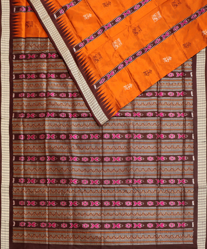 Orange dark scarlet silk handwoven bomkai saree