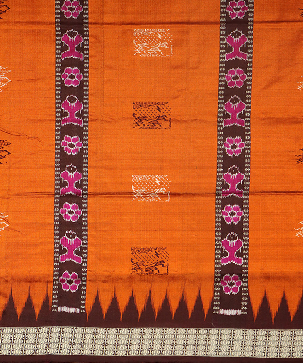 Orange dark scarlet silk handwoven bomkai saree