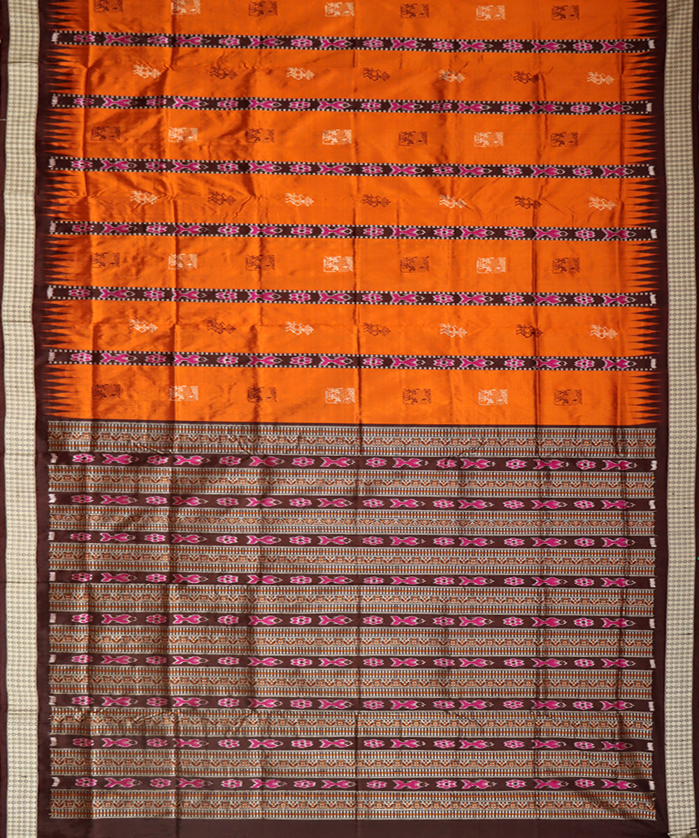 Orange dark scarlet silk handwoven bomkai saree