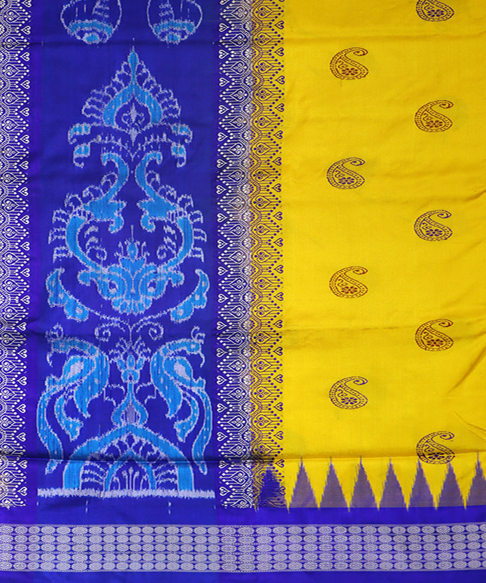 Yellow blue silk handwoven bomkai saree