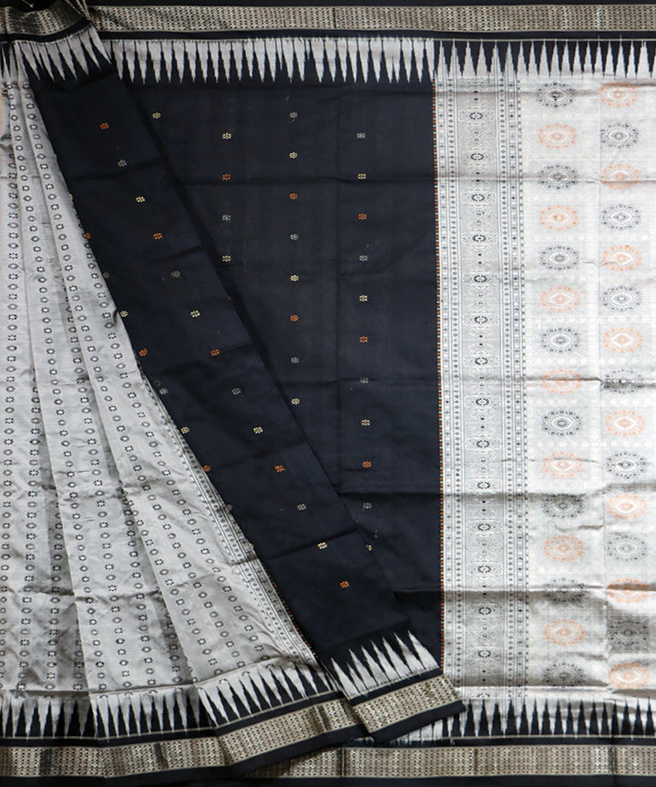 Black grey patli silk handwoven bomkai saree
