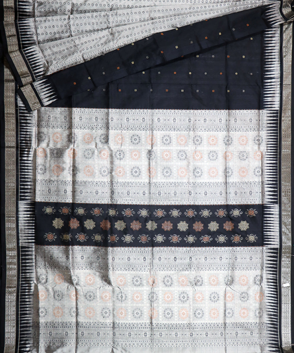 Black grey patli silk handwoven bomkai saree