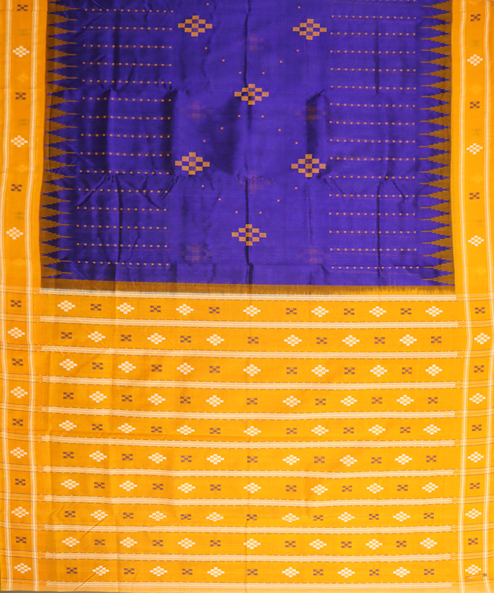 Ink blue dark orange cotton silk handwoven bomkai saree