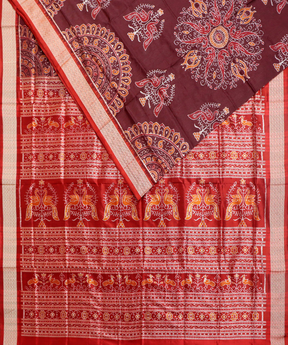 Maroon carnelian silk handwoven sambalpuri saree