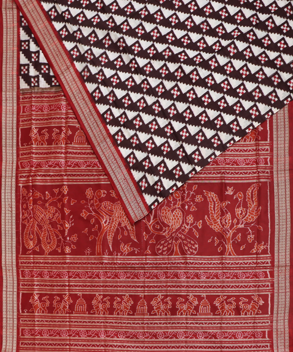 Maroon white red silk handwoven sambalpuri saree