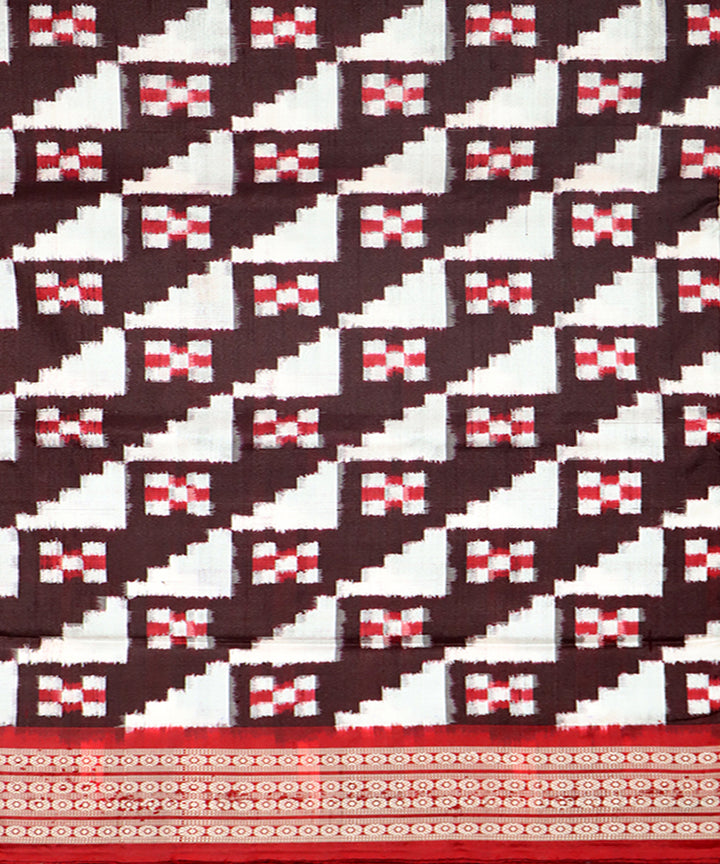 Maroon white red silk handwoven sambalpuri saree