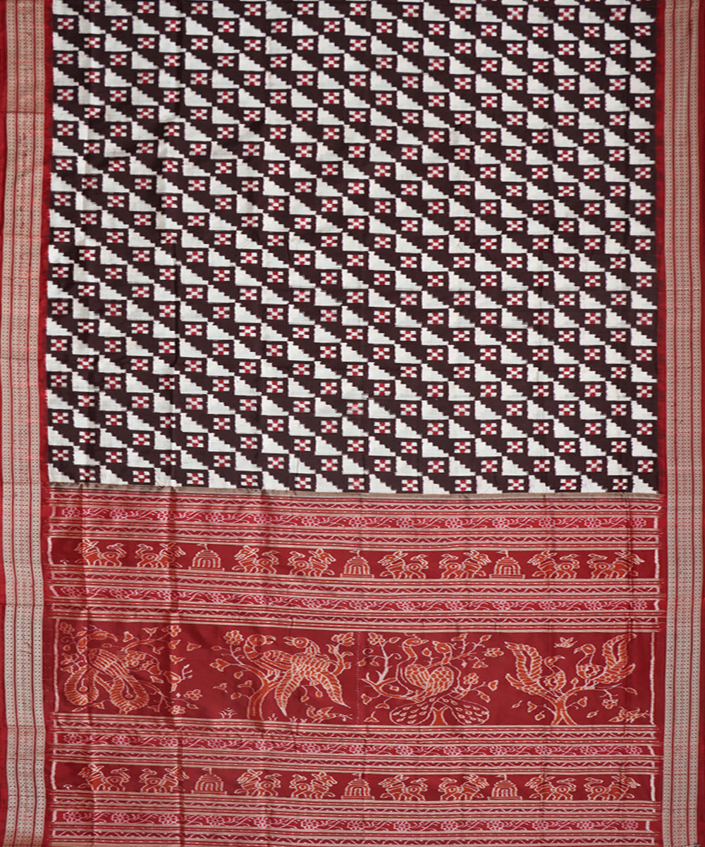 Maroon white red silk handwoven sambalpuri saree