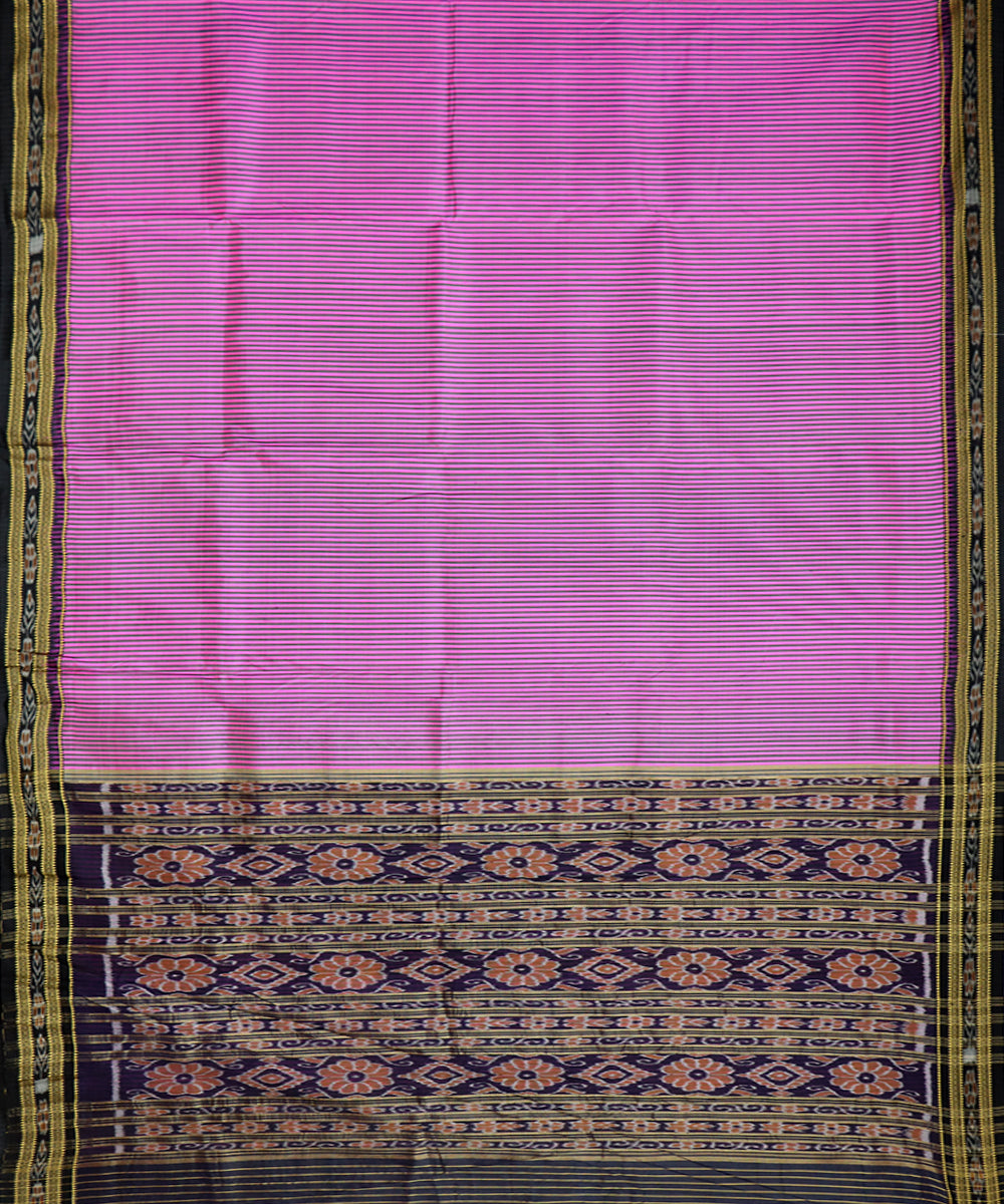 Pink black khandua silk handwoven saree