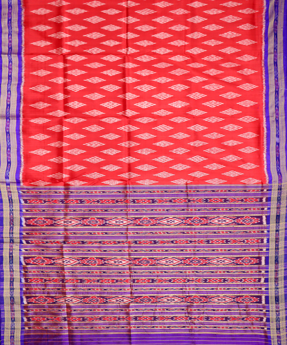 Red blue silk handwoven khandua saree