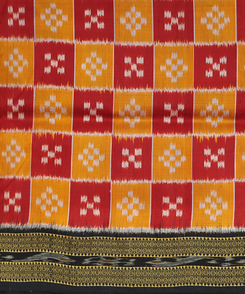 Yellow red black silk handwoven khandua saree