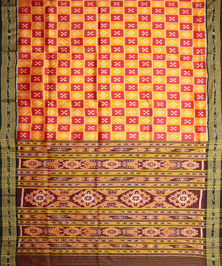 Yellow red black silk handwoven khandua saree