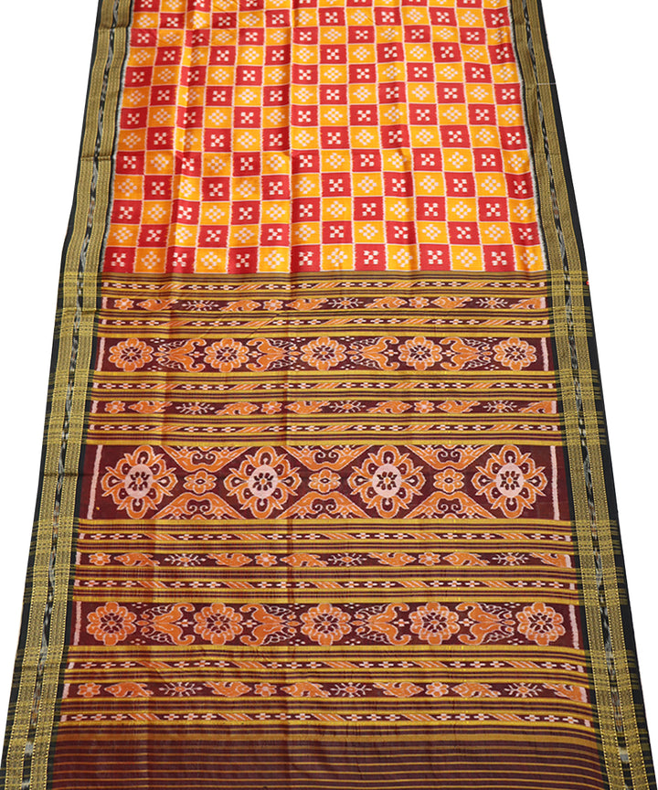 Yellow red black silk handwoven khandua saree