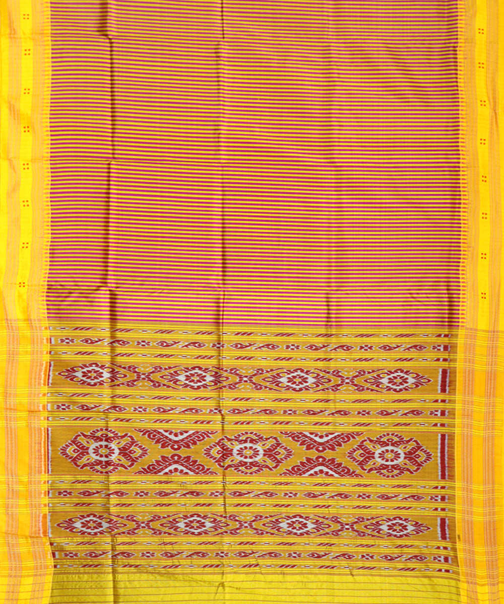 Pink yellow silk handwoven khandua saree