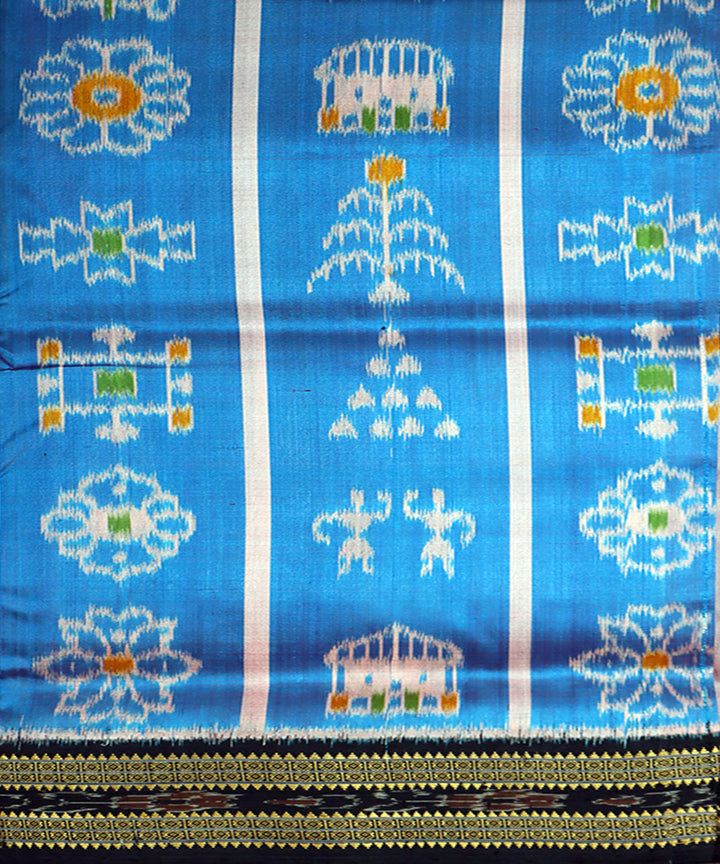 Sky blue black silk handwoven khandua saree