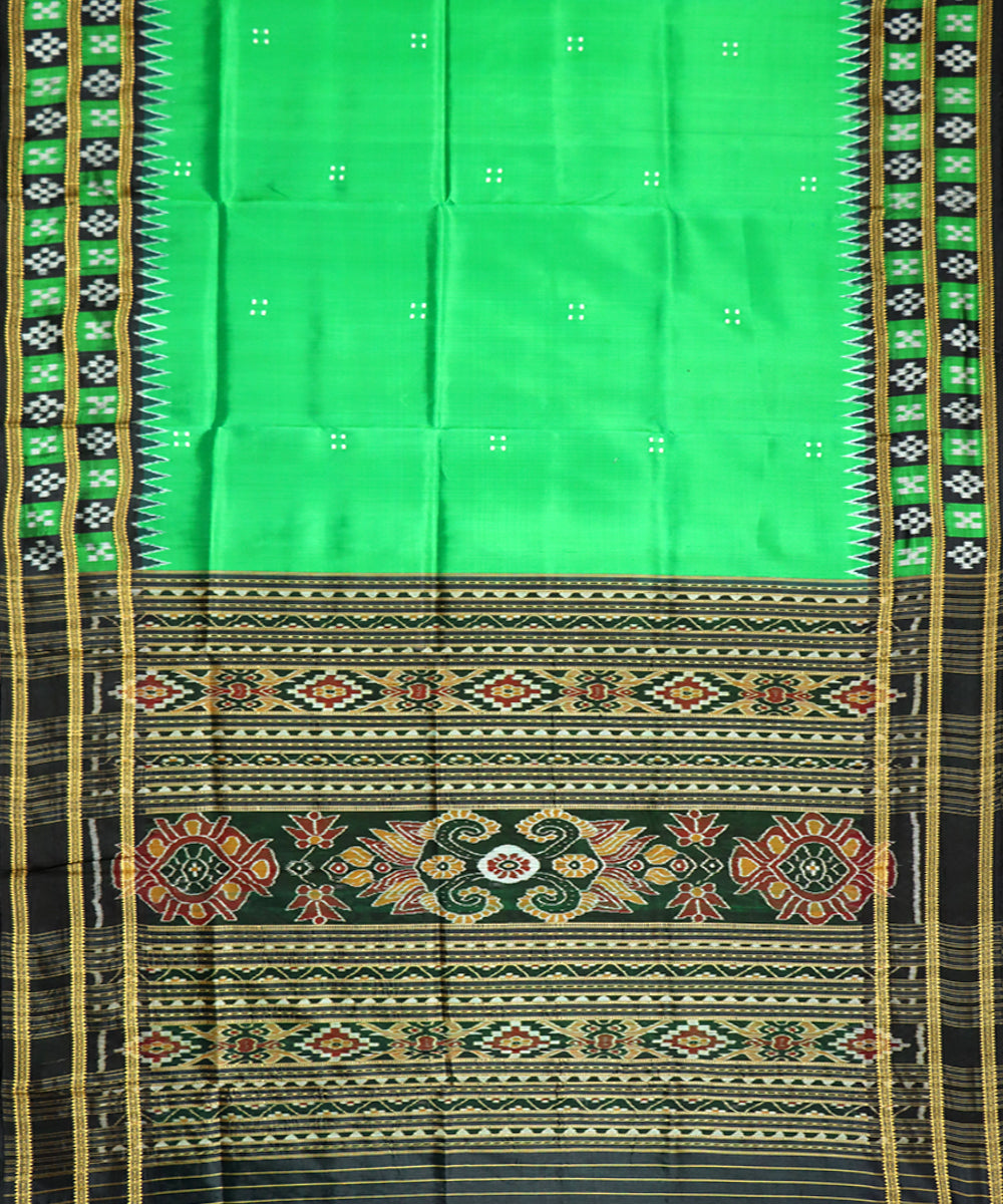 Light green black silk handwoven khandua saree