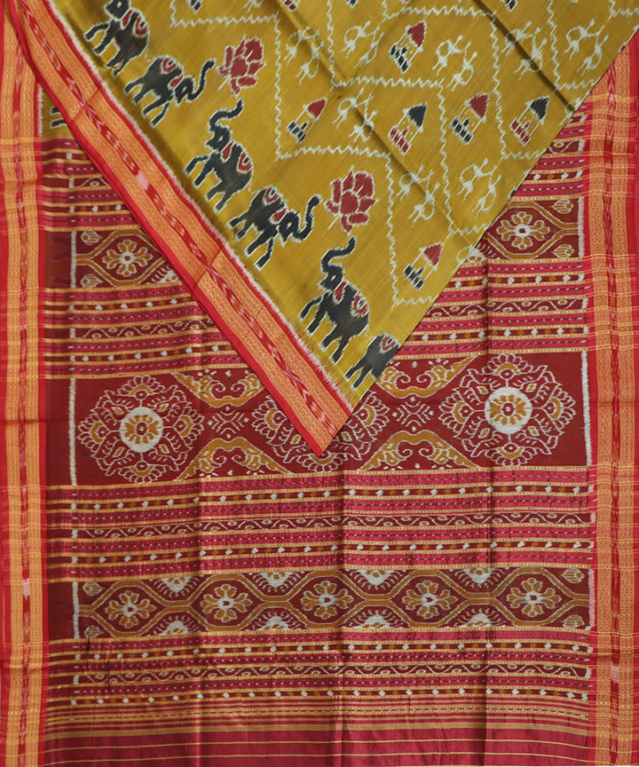 Dark goldenrod red silk handwoven khandua saree