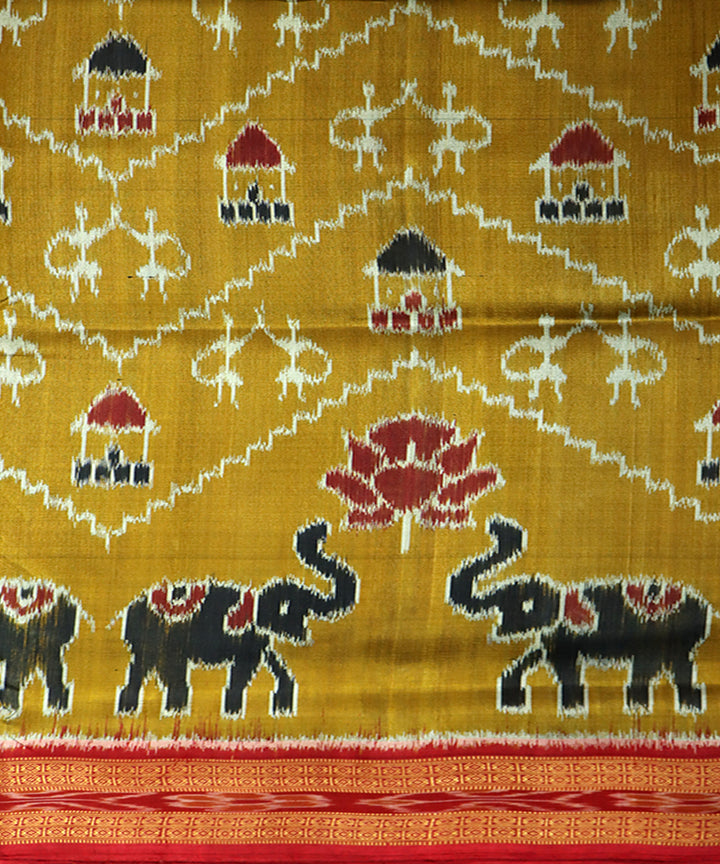 Dark goldenrod red silk handwoven khandua saree