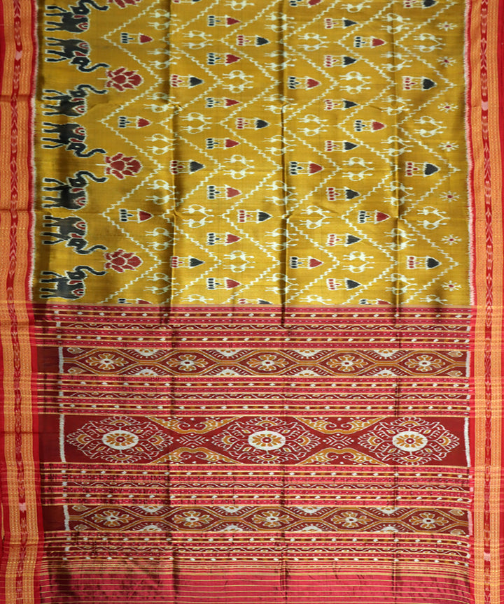 Dark goldenrod red silk handwoven khandua saree