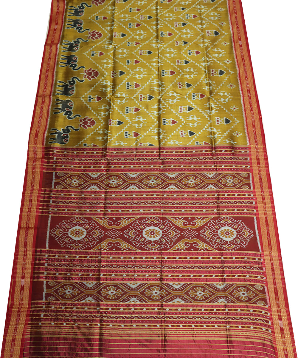 Dark goldenrod red silk handwoven khandua saree