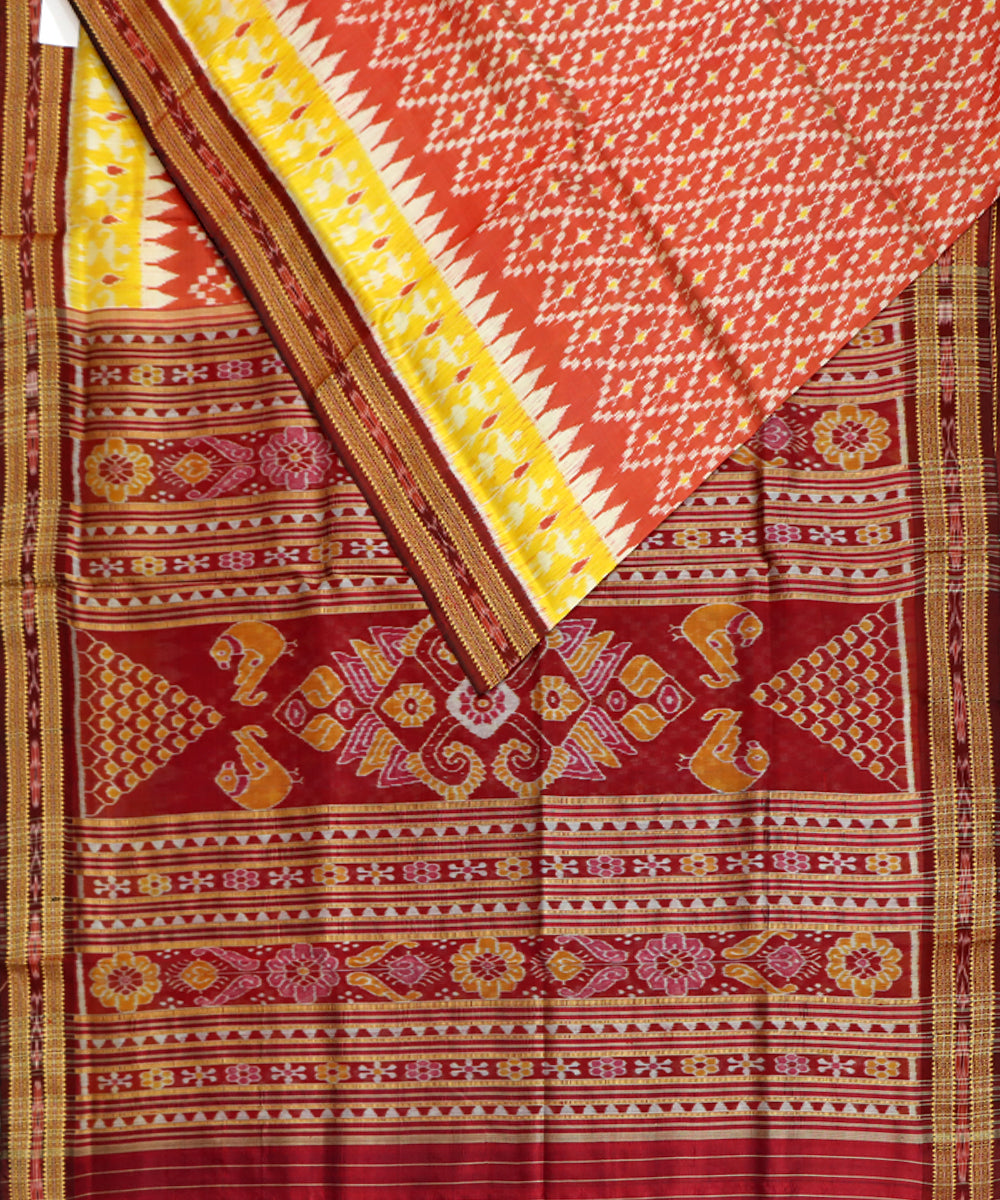 Cinnabar maroon silk handwoven khandua saree